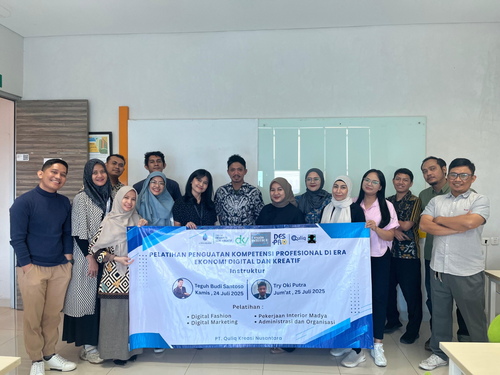 Pelatihan dan Sertifikasi Bidang Desain, Interior, dan Manajerial – Fakultas Desain dan Seni Kreatif 24-25 Juli 2025  mobile faculty, petani digital dan PT Quliq menyelenggarakan kegiatan pelatihan di Universitas Mercu Buana untuk Para Dosen Fakultas Desa
