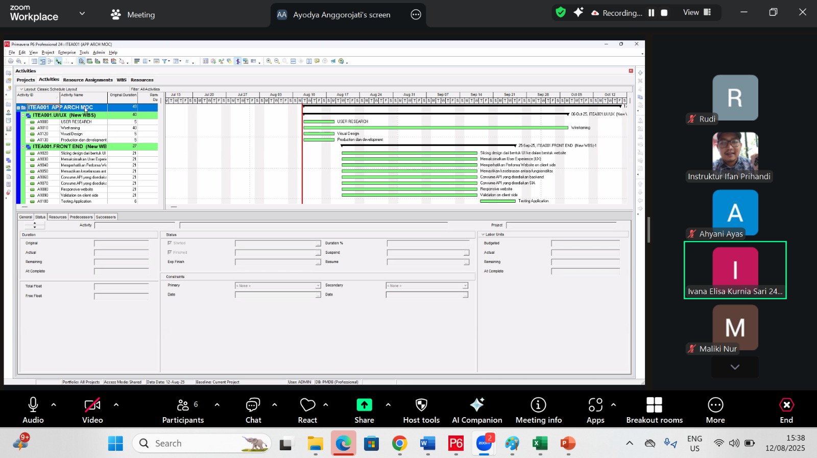 Pelatihan Project Management dengan Oracle Primavera P6 – 12 Agustus 2025