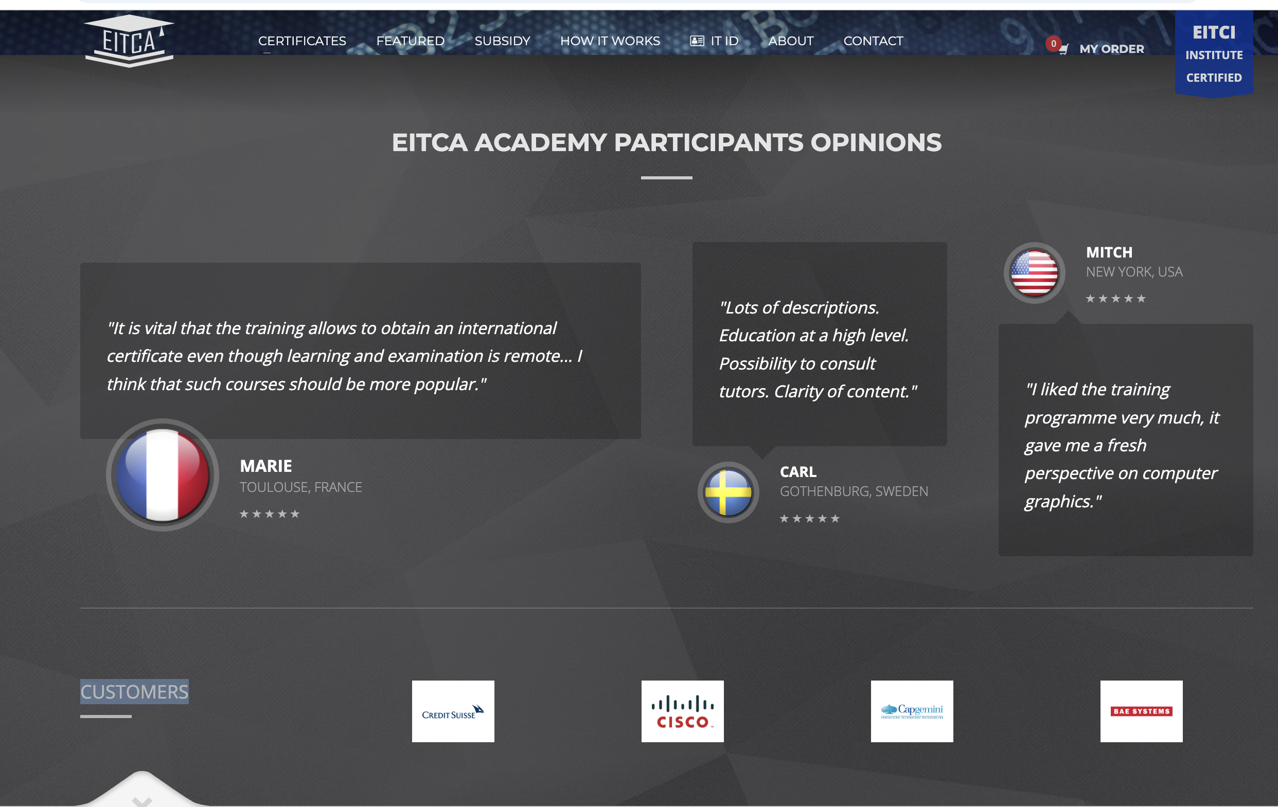 Sertifikasi AI Terbaik EITCA/EITC memiliki customers perusahaan-global seperti Apple, Microsoft, IBM, Siemens, Capgemini, Toyota, Allianz, BAE Systems