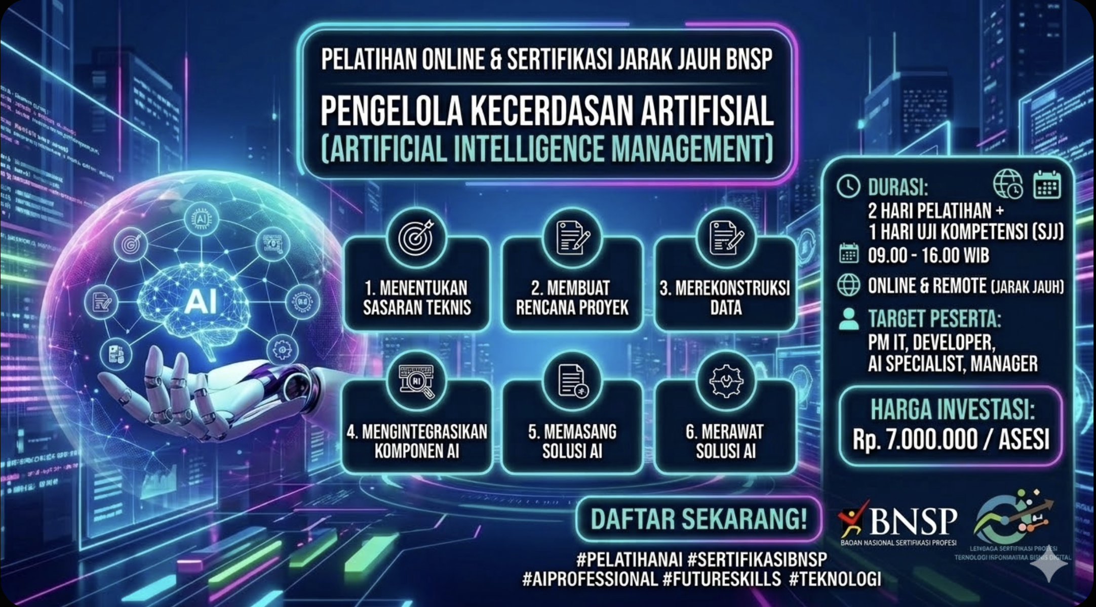 Mastering AI Implementation: Online Bootcamp & Sertifikasi BNSP Pengelola Kecerdasan Artifisial